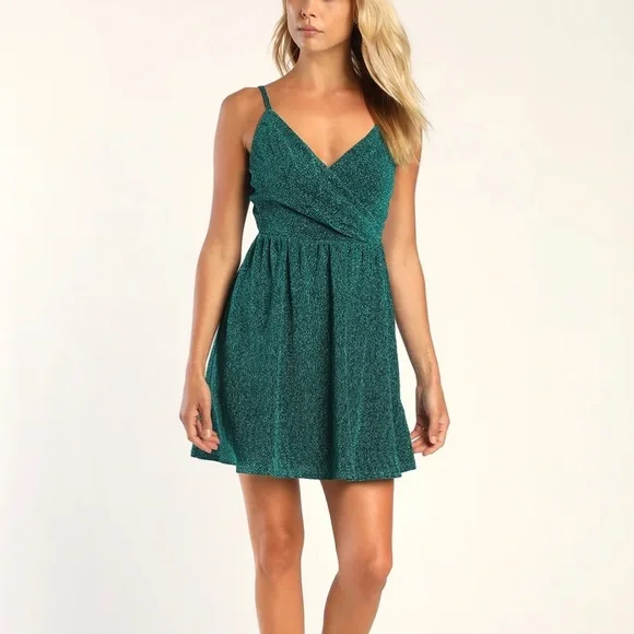 Lulus | Dresses | Lulus Green Large Enchant Charm Turquoise Sparkly  Sleeveless Mini Skater Dress | Poshmark